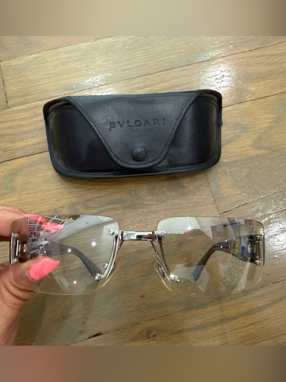 Vintage BVLGARI silver gradient y2k Rimless Sunglasses with case - Picture 14 of 15